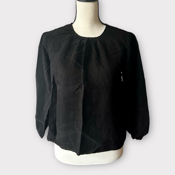 Stateside Sz Small Black Cupro Long Sleeve Top Gathered Neck Puff Sleeves - Picture 1 of 11